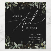 Whimsical Greenery Black en Gold | Weddenschap Wijn Etiket (Enkel label)