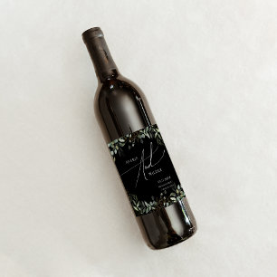 Whimsical Greenery Black en Gold   Weddenschap Wijn Etiket