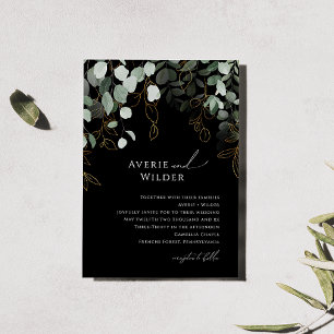 Whimsical Greenery Black en Gold Wedding Kaart