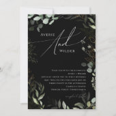 Whimsical Greenery Black en Gold Wreath Wedding Kaart (Voorkant)