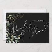 Whimsical Greenery Black Gold Maid of Honor Kaart (Voorkant)