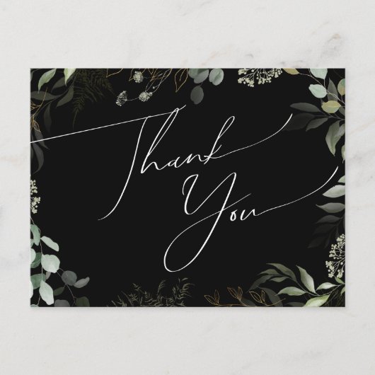 Whimsical Greenery Black Gold Weddenschap Hartelij Briefkaart (Voorkant)