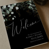 Whimsical Greenery en Gold | Black Folded Wedding Programma