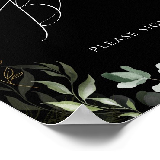 Whimsical Greenery en Gold Black Guest Book Sign Poster (Hoek)