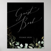 Whimsical Greenery en Gold Black Guest Book Sign Poster (Voorkant)