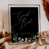 Whimsical Greenery en Gold Black Guest Book Sign Poster