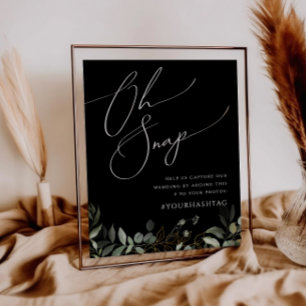 Whimsical Greenery en Gold Black Oh Snap Hashtag Poster