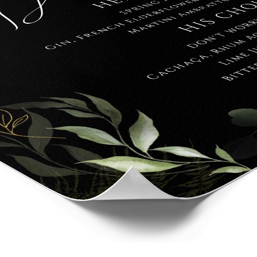 Whimsical Greenery en Gold Black Signature Drinken Poster (Hoek)