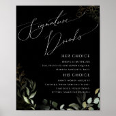Whimsical Greenery en Gold Black Signature Drinken Poster (Voorkant)