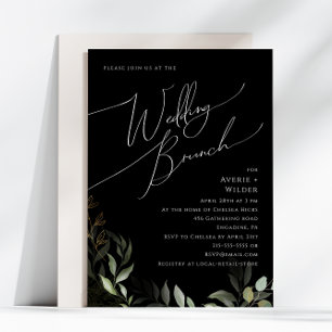 Whimsical Greenery en Gold   Black Wedding Brunch Kaart