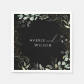 Whimsical Greenery en Gold Black Wedding Napkins Servet (Voorkant)