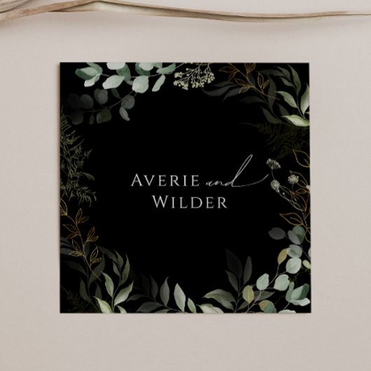 Whimsical Greenery en Gold Black Wedding Napkins Servet