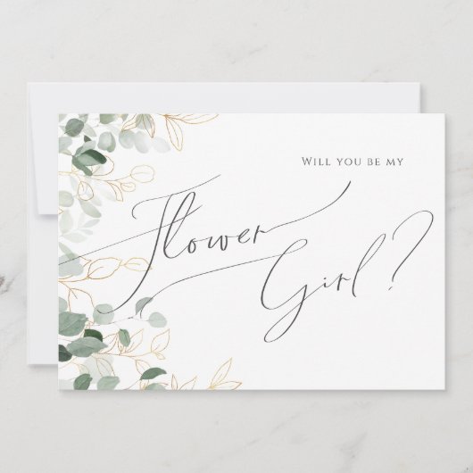 Whimsical Greenery en Gold | BLOEMENMEISJE KAART (Voorkant)