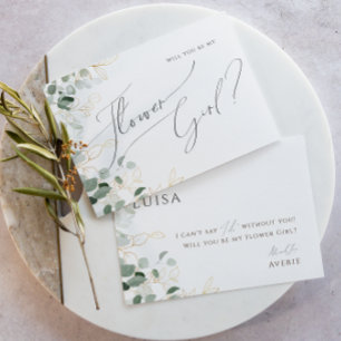 Whimsical Greenery en Gold BLOEMENMEISJE KAART