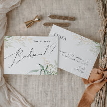 Whimsical Greenery en Gold Bridesmaid Kaart