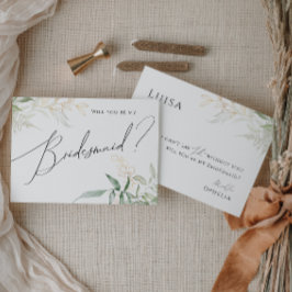 Whimsical Greenery en Gold Bridesmaid Kaart