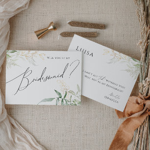 Whimsical Greenery en Gold Bridesmaid Kaart