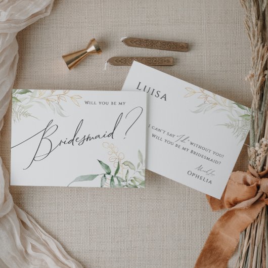 Whimsical Greenery en Gold Bridesmaid Kaart
