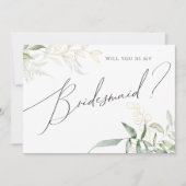 Whimsical Greenery en Gold Bridesmaid Kaart (Voorkant)