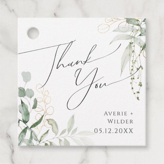 Whimsical Greenery en Gold | Dank u wel Bedankjes Labels (Voorkant)