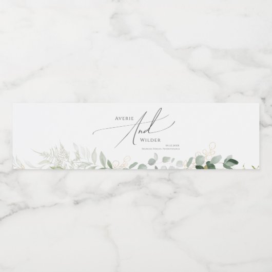 Whimsical Greenery en Gold | Etiket waterflesje (Enkel label)