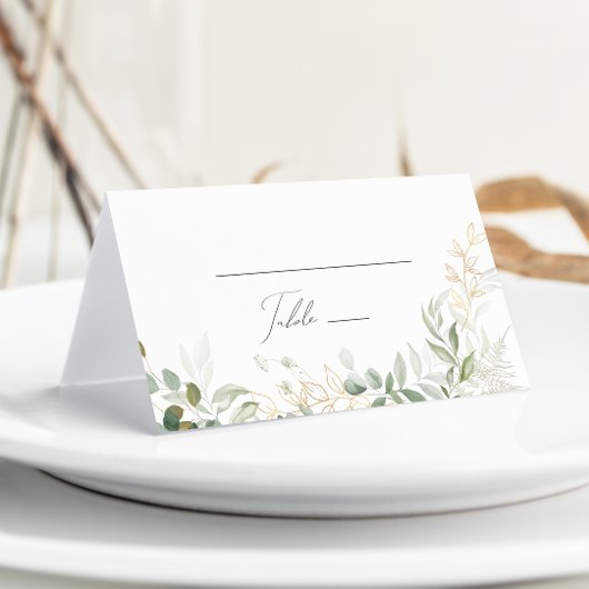 Whimsical Greenery en Gold | Folded Wedding Plaatskaartje