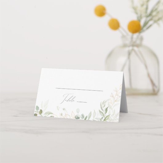 Whimsical Greenery en Gold | Folded Wedding Plaatskaartje (Voorkant)