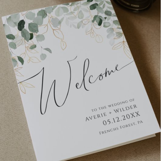 Whimsical Greenery en Gold | Folded Wedding Programma