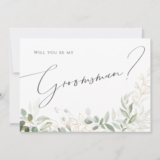 Whimsical Greenery en Gold | Groomsman Kaart (Voorkant)