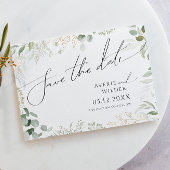 Whimsical Greenery en Gold Horizontal Save The Date