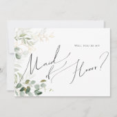 Whimsical Greenery en Gold Maid of Honor Kaart (Voorkant)