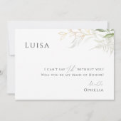 Whimsical Greenery en Gold Maid of Honor Kaart (Achterkant)