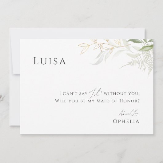 Whimsical Greenery en Gold Maid of Honor Kaart (Achterkant)