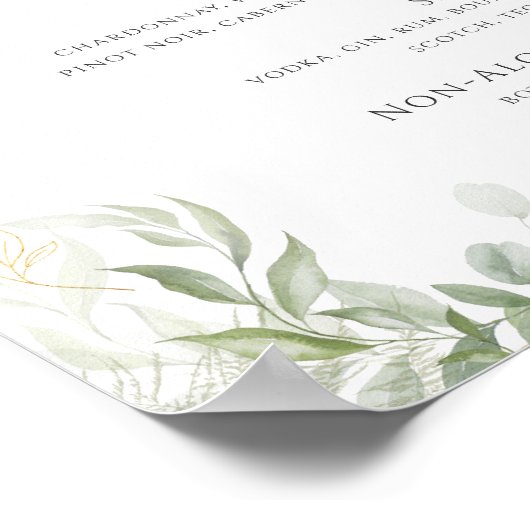 Whimsical Greenery en Gold | Menu Drinken bruiloft Poster (Hoek)