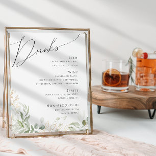 Whimsical Greenery en Gold Menu Drinken bruiloft Poster