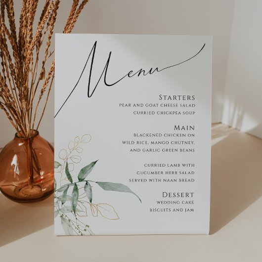 Whimsical Greenery en Gold | Menu Weddenschappen Reclamebord Met Voetstuk