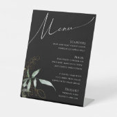 Whimsical Greenery en Gold | Menu Zwart huwelijk Reclamebord Met Voetstuk (Voorkant)