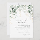 Whimsical Greenery en Gold Monogram Foto Wedding Kaart (Voorkant)