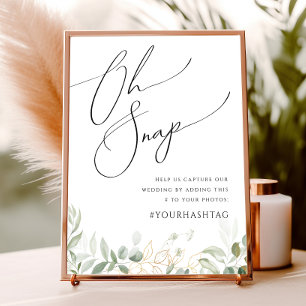 Whimsical Greenery en Gold   Oh Snap Hashtag Poster