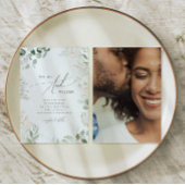 Whimsical Greenery en Gold Photo Casual Wedding Kaart