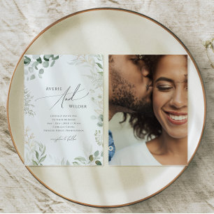 Whimsical Greenery en Gold Photo Casual Wedding Kaart