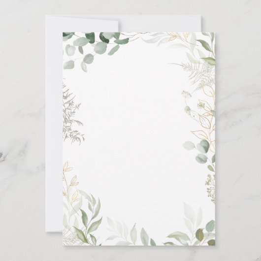 Whimsical Greenery en Gold Photo Lijst Wedding Kaart (Achterkant)