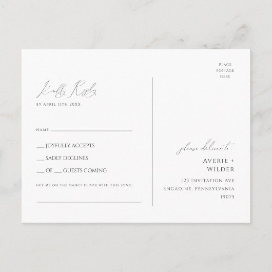 Whimsical Greenery en Gold Song Request RSVP Briefkaart (Achterkant)