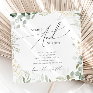 Whimsical Greenery en Gold Square Wedding Kaart