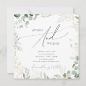 Whimsical Greenery en Gold Square Wedding Kaart (Voorkant)