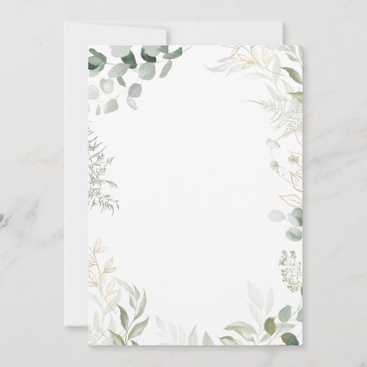 Whimsical Greenery en Gold Traditional Wedding Kaart (Achterkant)