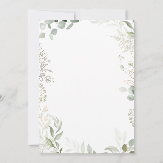 Whimsical Greenery en Gold We Wedding Kaart (Achterkant)