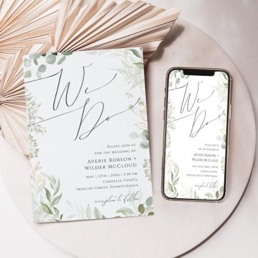 Whimsical Greenery en Gold We Wedding Kaart