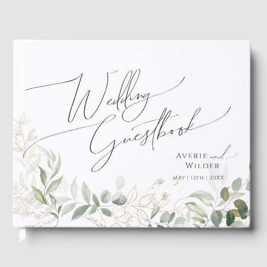 Whimsical Greenery en Gold | Weddenschap Gastenboek (Voorkant)