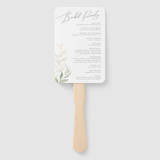 Whimsical Greenery en Gold | Weddenschap-programma Handwaaier (Achterkant)